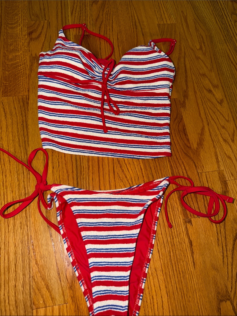 Red, White & Blue Striped Two-Piece Swim Set